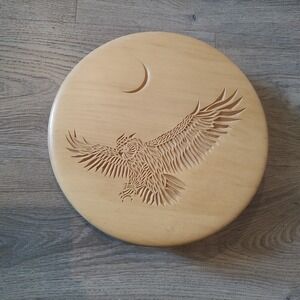 Vtg Hand Carved Wooden Owl Box Signed PAB 1997 Folk Art Lidded Keepsake Brown